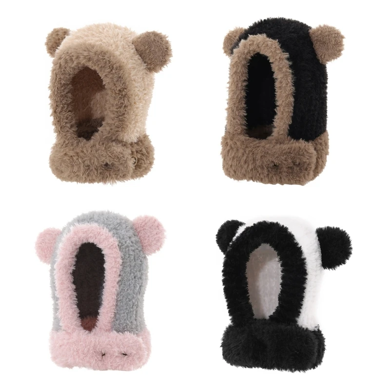 

L93F плюшевая шапка ручной работы с медведем и мультяшным рисунком, женские пуловеры, мягкие шерстяные плюшевые шапочки, милые