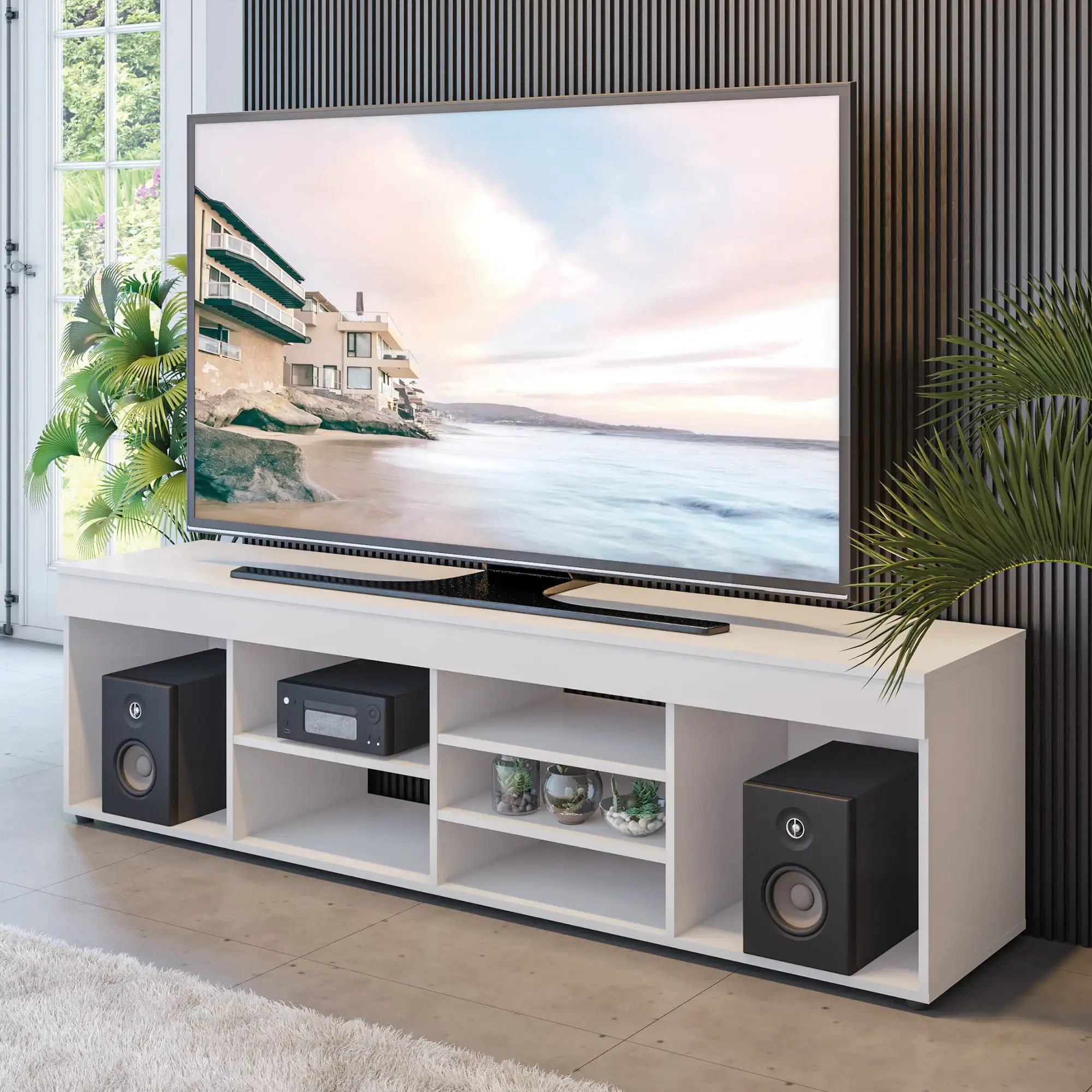 

Dakota White TV Stand, TVs up to 65", Manufactured Wood