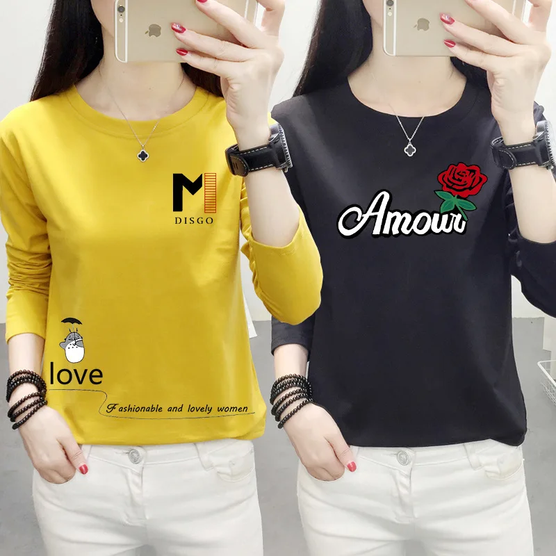 Весна и осень 2022 новая женская футболка в корейском стиле с длинным рукавом
