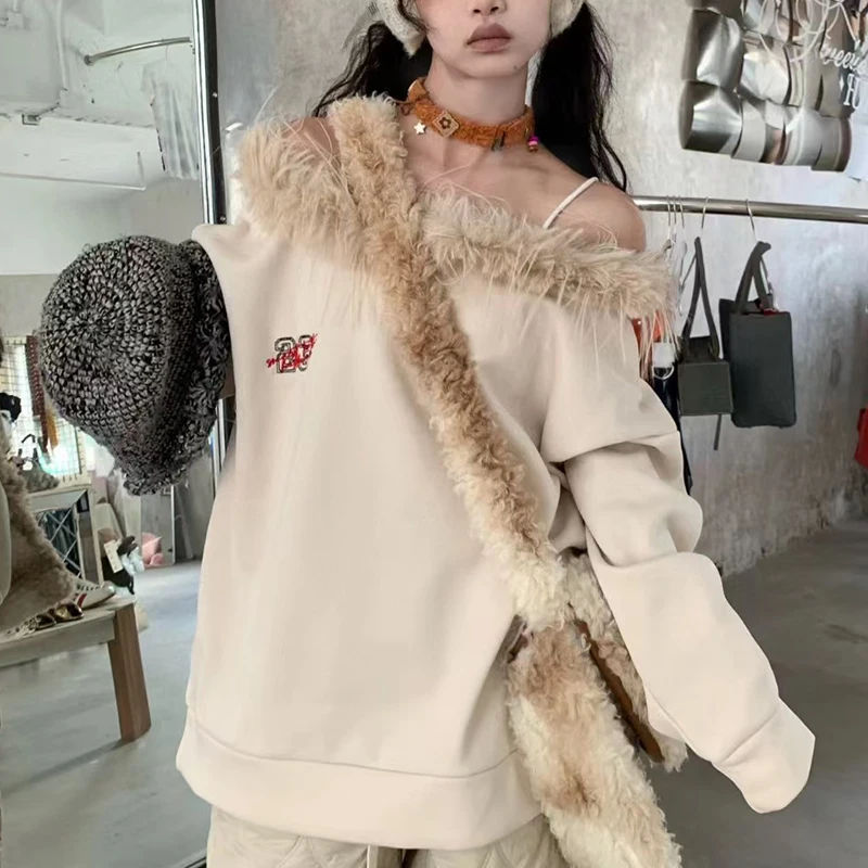 KBQ новый лоскутный свитшот с вышивкой и перьями для женщин пуловер v-образным