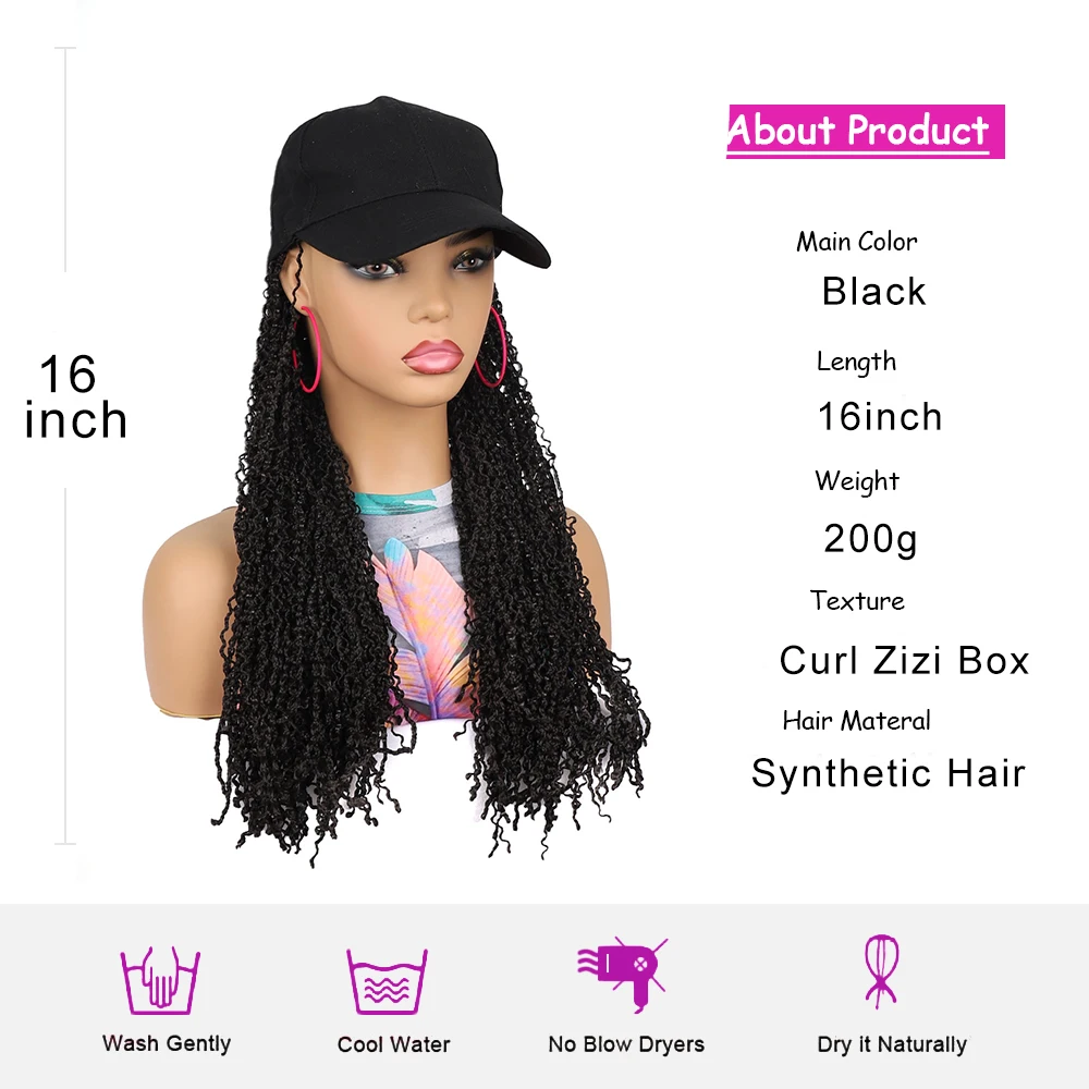 Zizi Плетеная бейсболка Парик Box Braid Наращивание волос со шляпой Ombre Цвет