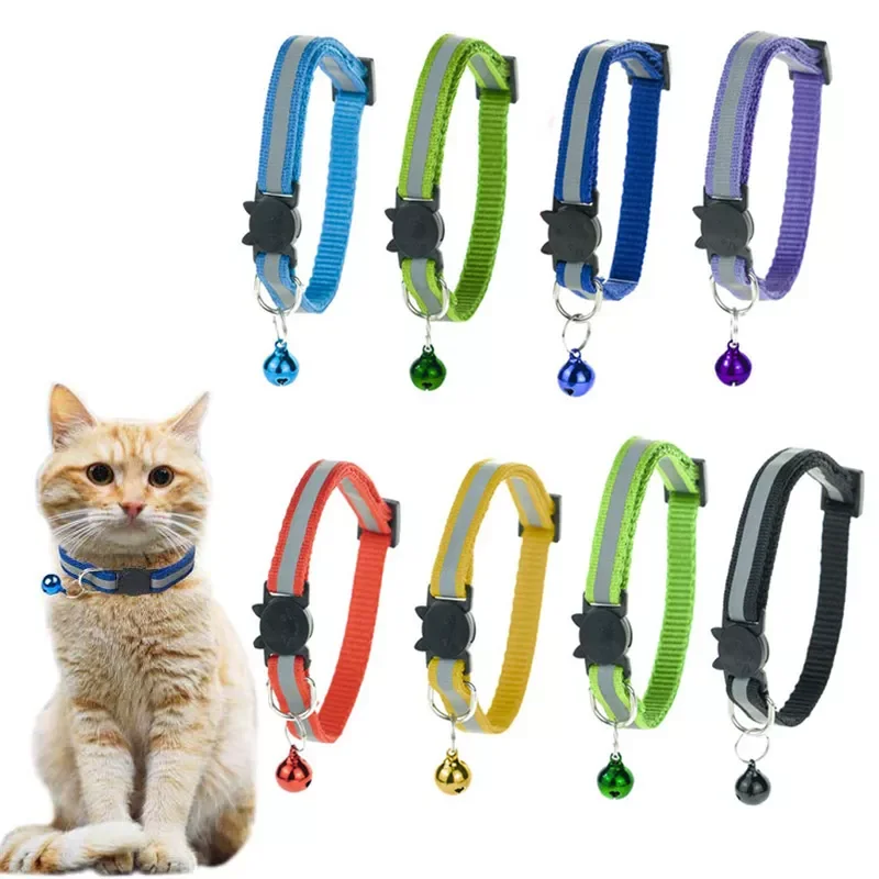 

2023NEW Cat Collar with Bell Adjustable Nylon Buckles Fashion Pet Collar Solid & Safe Collars for Cats Pet Breakaway Collar