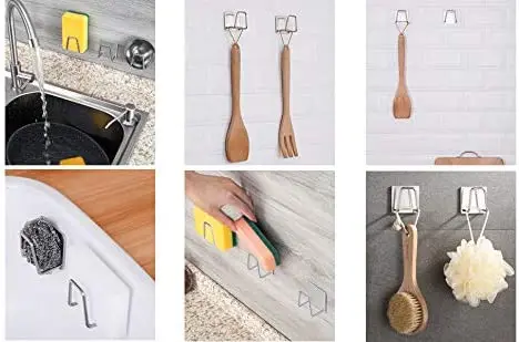

Sponge Holder for Kitchen Sink Brushed Stainless Steel Sponge Caddy with Adhesive Rack Water Proof Quick Drying Frame Organizer