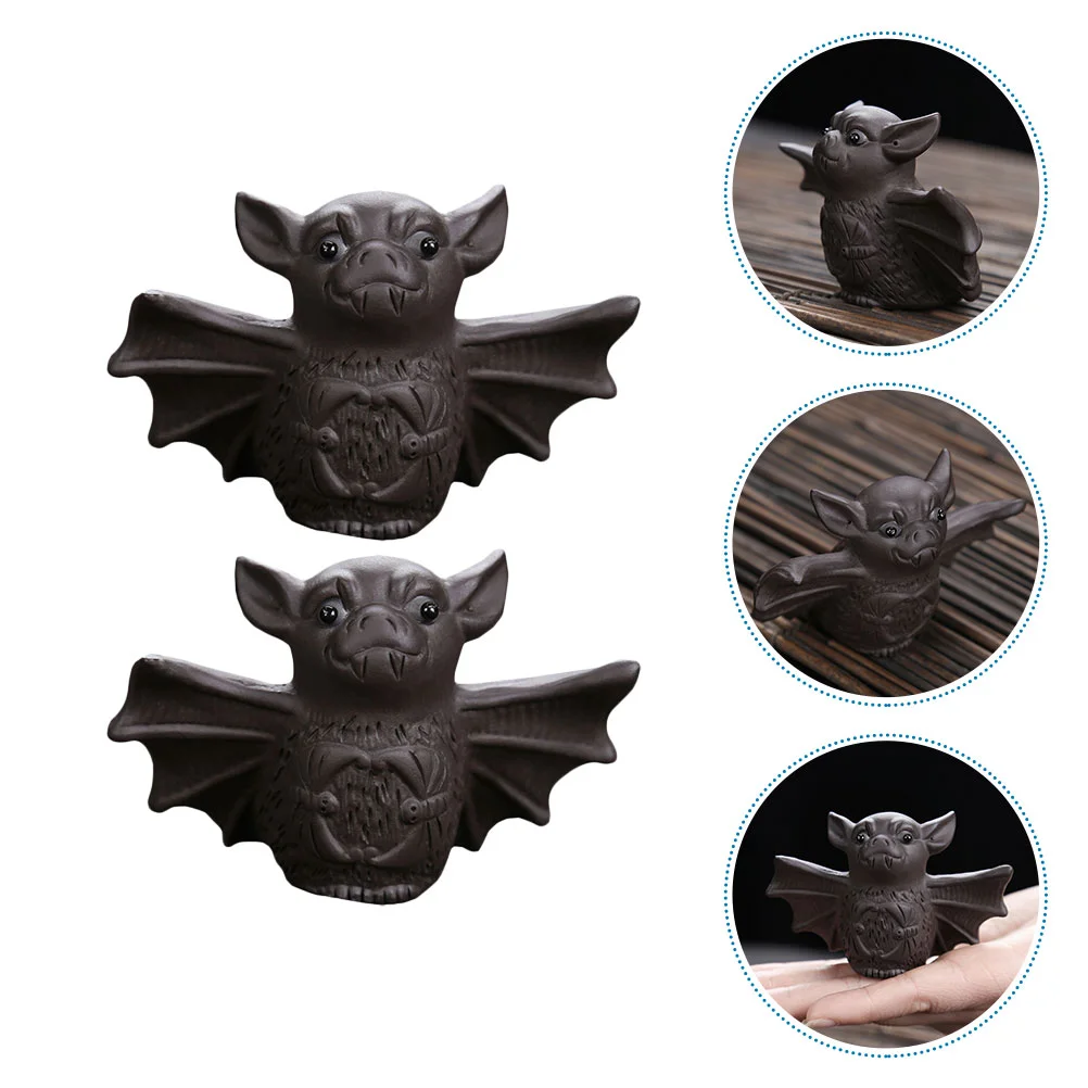 

Tea Pet Bat Statue Ornament Animal Figurine Adornment Desktopdecoration Tray Chinese Kung Fu Fengshui Ceramic Mini Clay Purple