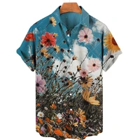 hawaiian plant flower man shirt 3d print casual summer beach holiday o neck blouse loose vintage oversized man clothes top 5xl