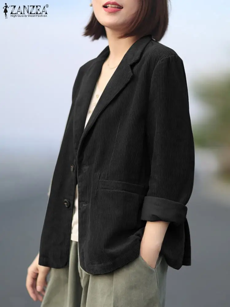 Винтажный вельветовый Блейзер ZANZEA женский костюм с длинным рукавом отложным