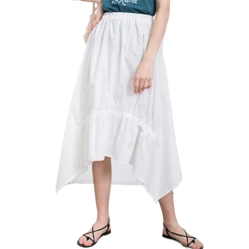 Женские однотонные длинные юбки универсальные Асимметричные хлопковые с