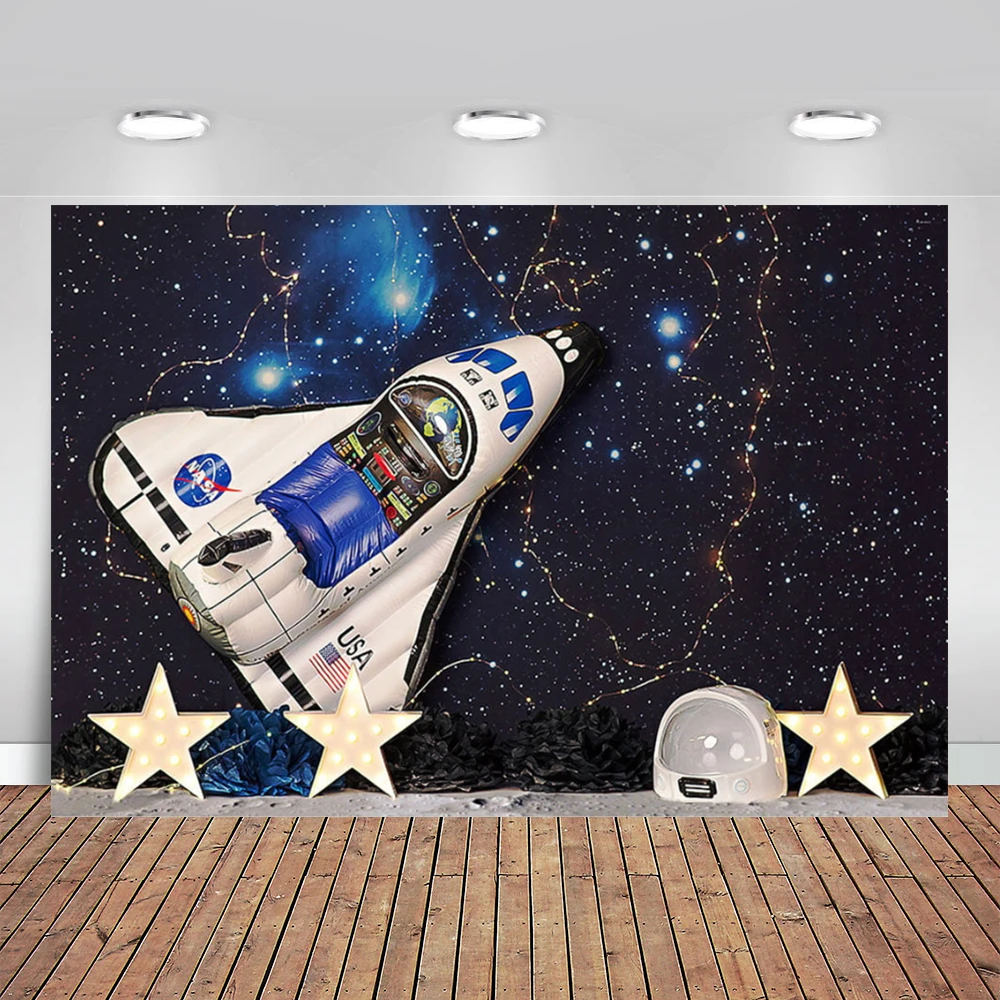 

1st Birthday Party Photography Background Space Astronaut Rocket Astronomy Planet Galaxy Child Backdrop Photo Studio