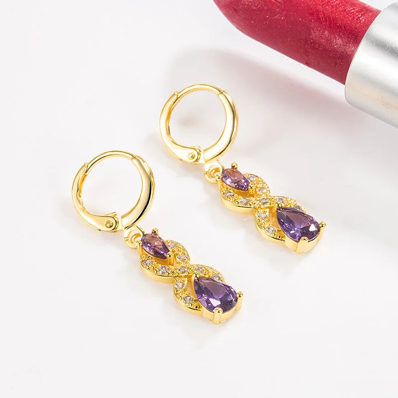 

14K Yellow Gold Origin Amethyst Earring for Females Aros Mujer Oreja 14K Gold Orecchini Gemstone DIWENFU Drop Earring Jewelry