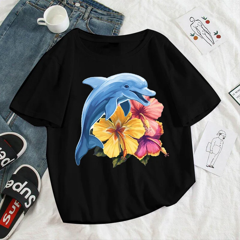 

Womens T-shirt Fashion Tee Shirts Cartoon Print Lady Beautiful Pattern Illustration Simple Tshirt Tees Short Sleeve Female Cloth