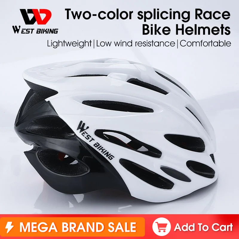 

WEST BIKING Race Bicycle Helmets Black White Splicing Lightweight Riding Safety Cap Comfortable Adjustable Men Women Cycling Hat