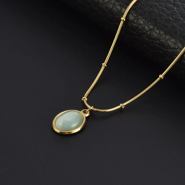 

Low Price Gold Necklace Titanium Steel Cat Eye Oval Pendant Chain For Women Wholesale Jewelry