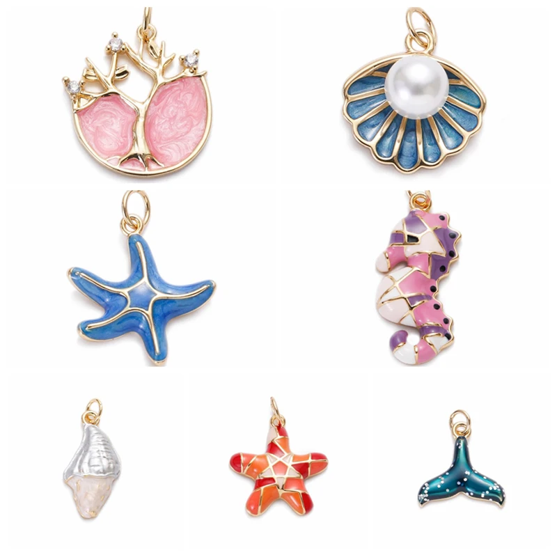 

Oil Drops Charms for Jewelry Making Starfish Shell Charms Pendants Beach Marine Life Cute Necklaces Earrings DIY Accessory