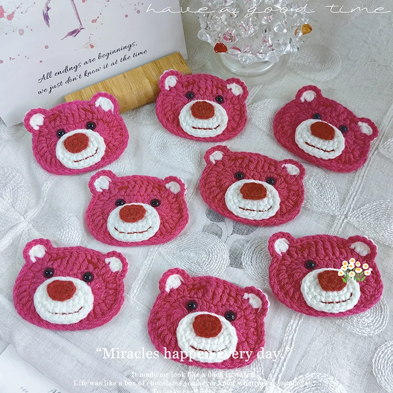 Заколка для волос ручной работы вязаная крючком шерсть клубничный медведь милая