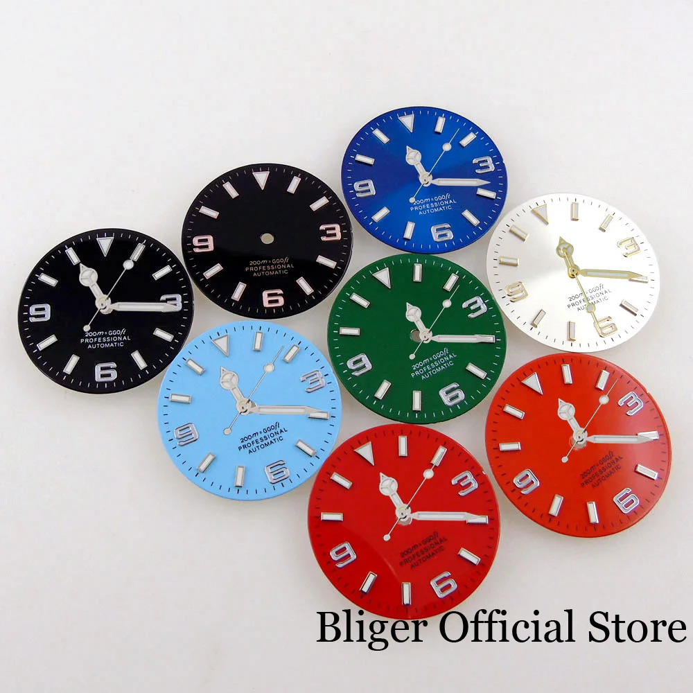 

BLIGER 29MM Watch Dial Face fit NH35A NH36A PT5000 MIYOTA ETA2824 2836 DG MINGZHU 2813 Silver/Black/Green/Sky Blue Lume Index