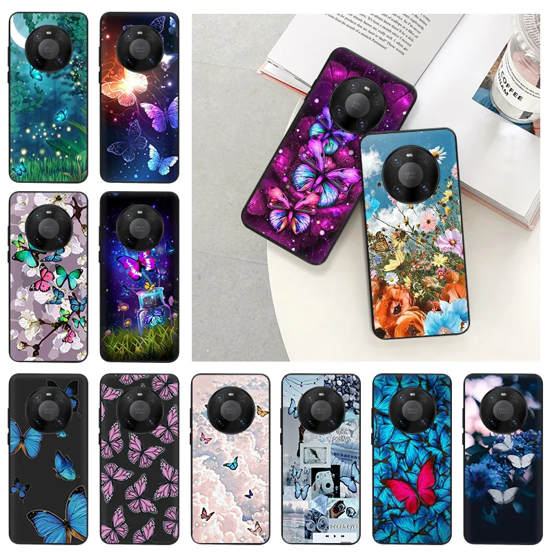 Чёрный чехол для телефона Flower Night Butterfly для Huawei Y8P YS Y6P Y5P Y7A Y9A Mate 20 40 Lite 10 P50 P10 honor10 Silicone Soft Cover.