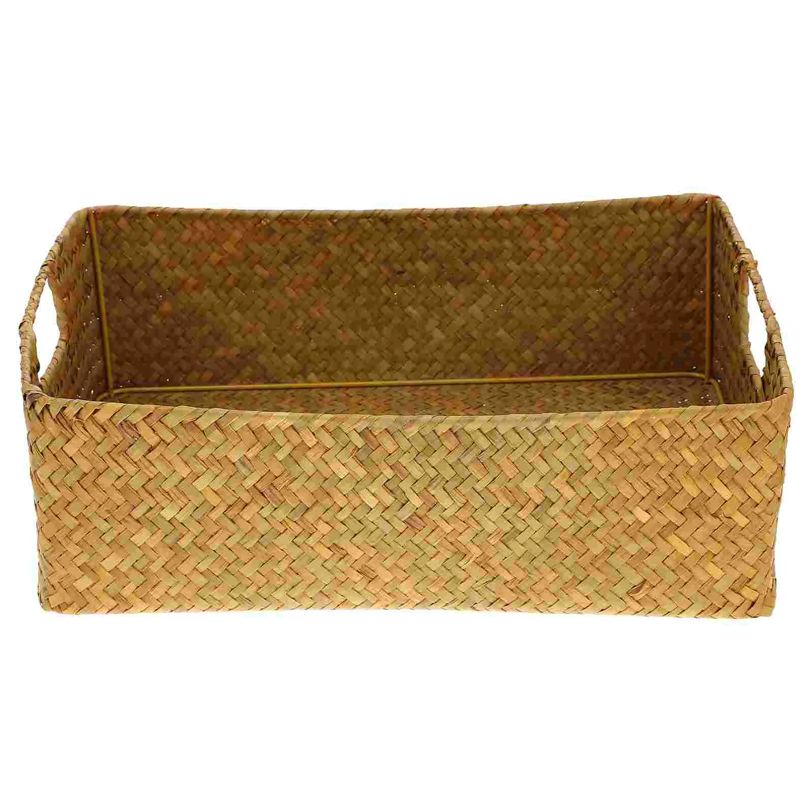 

Handwoven Rectangular Basket with Handle Rattan Storage Basket Bins Decorative Wicker Tray for Kitchen Bathroom