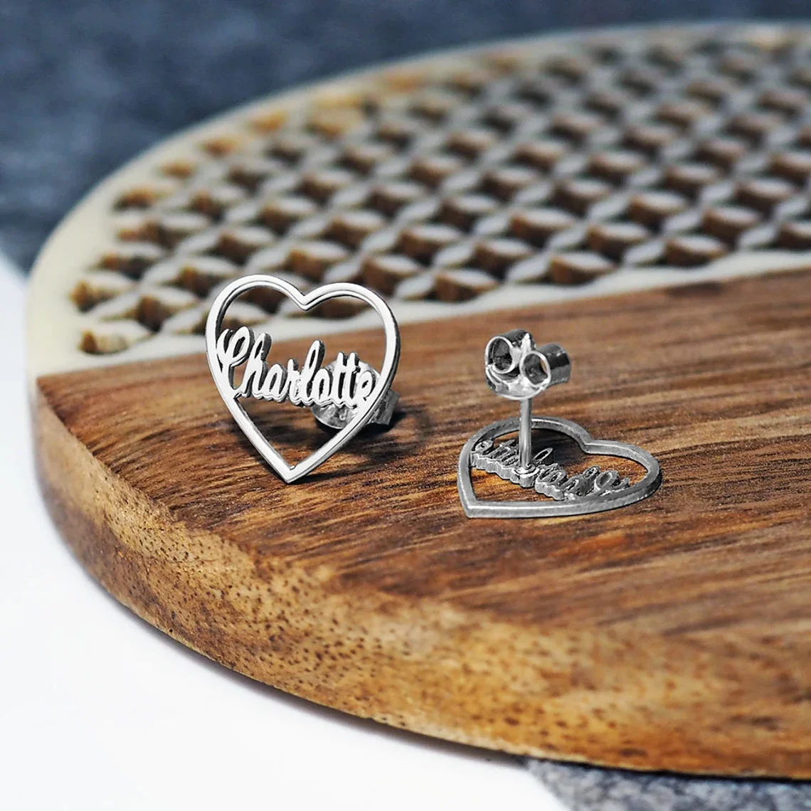 Heart Name Earrings for women Personalized Circle Name Earrings Stud Name Earrings  Unique Gift For Her