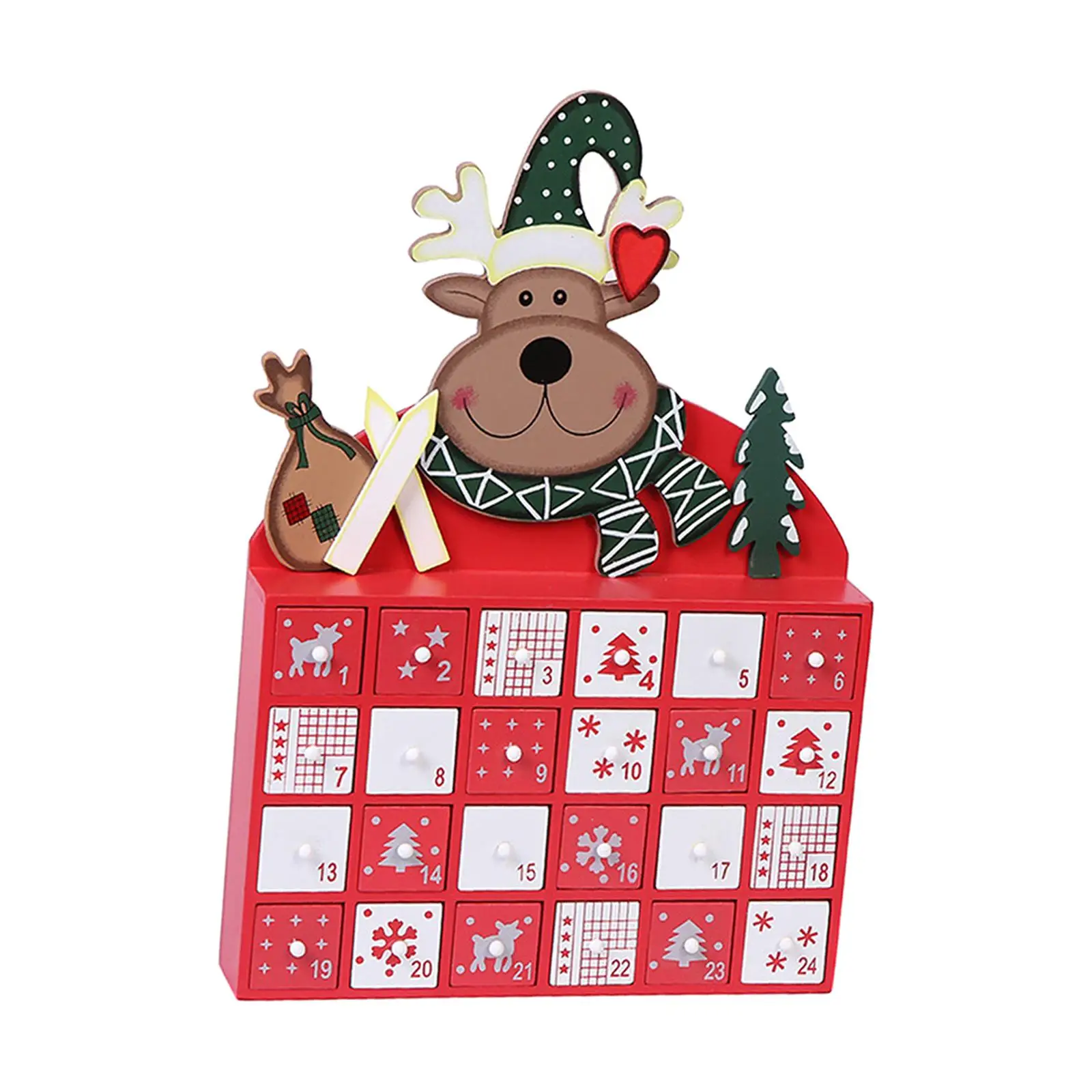 Wooden 24 Days of Advent Calendar Candy Organizer for Desktop Xmas Decor