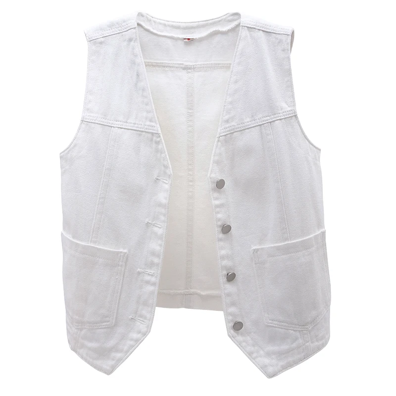 

2022 Summer New Wild Slim Denim Vest Women Short V-Neck Pocket Sleeveless Jacket Vintage jeans Thin Waistcoat Female Tops G2239