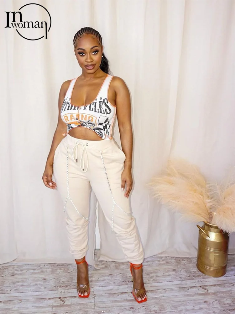 

Inwoman Spring Summer Casual Print Corset Top Women 2022 O Neck Sleeveless Club Crop Top Party White Black Fashion Tank Top