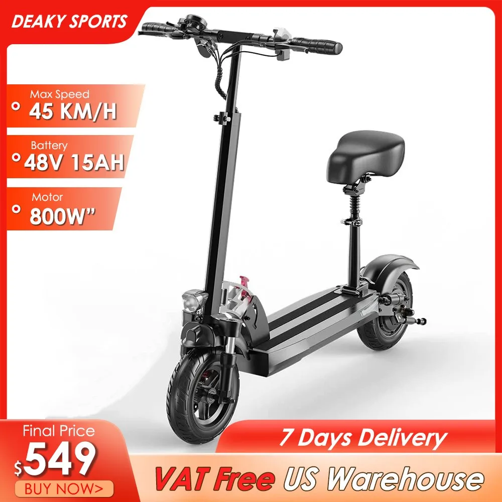 

800W Electric Scooter 28 MPH 31 Miles Range 10Inch Fat Tire Removable Seat Double Braking Adult Foldable Electric Kick Scooter