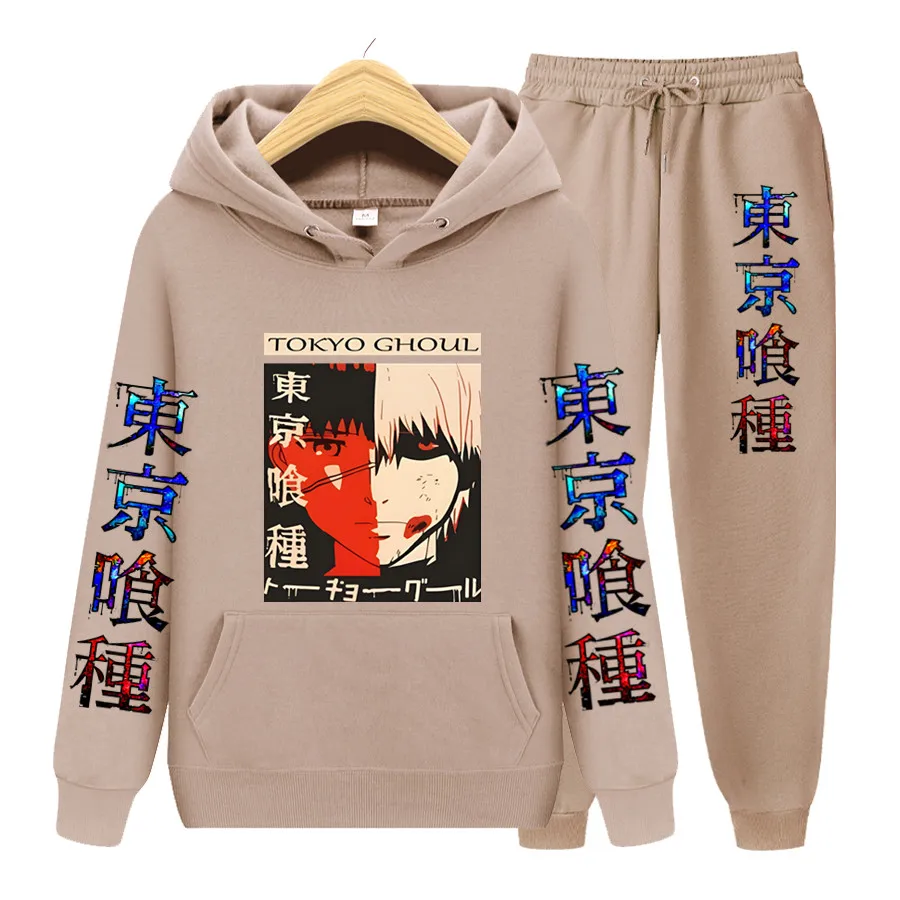 

Токийский комплект из двух предметов, толстовка с капюшоном Ghoul Anime, свитшоты Ken Kaneki, топы с графическим принтом, Повседневная Уличная одежда ...