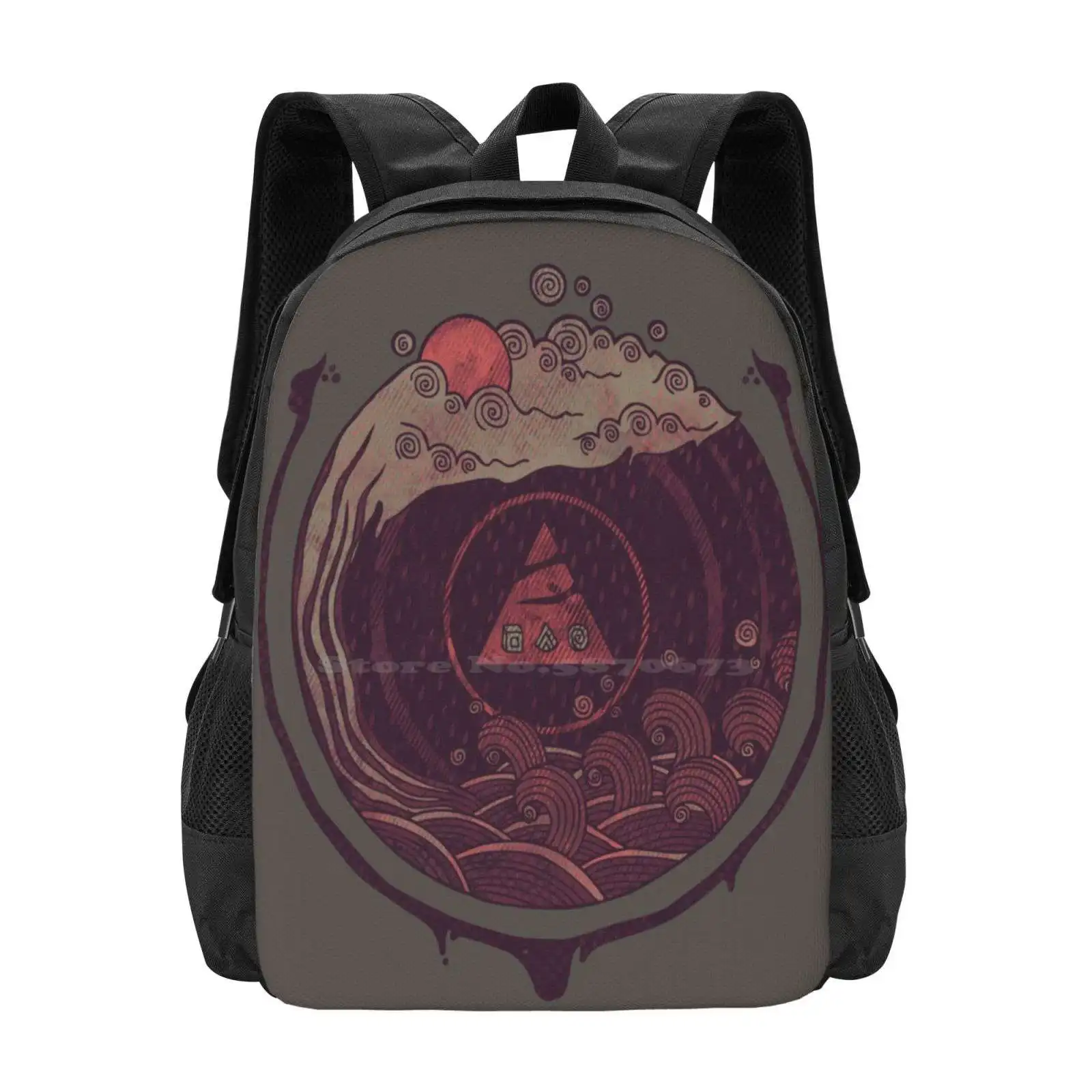 

Dark Waters Backpack For Student School Laptop Travel Bag Waves Liquid Cloud Precipitation Rain Geometry Concentric Abstract