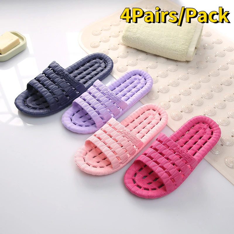 

4Pairs/Pack Man Women Home Slippers EVA Bath Slippers Soft Sole Hollowed Out Non-slip Male Female Indoor Shoes Couples Slides