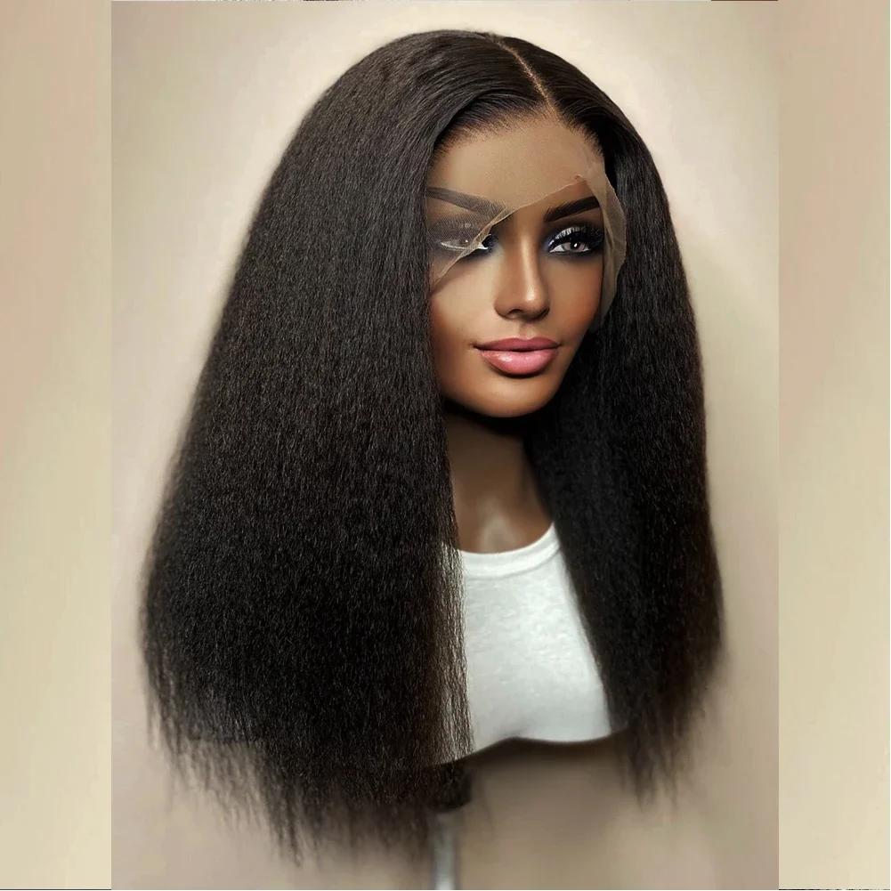 

200 Density Glueless Kinky Straight Wig Yaki Synthetic Lace Wigs For Women Afro Wigs Prepluckd Cosplay Heat Resistant Fiber