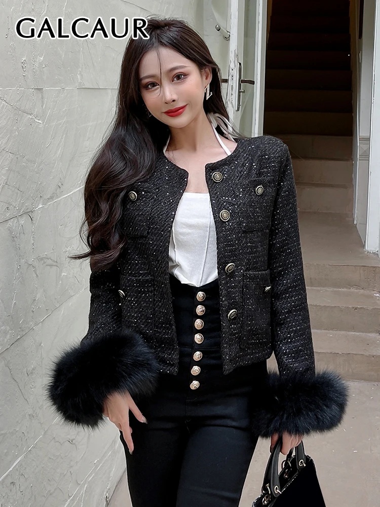 

Пальто GALCAUR женское с блестками и перьями, повседневное, с круглым вырезом, длинным рукавом и карманами, в винтажном стиле, осень 2022