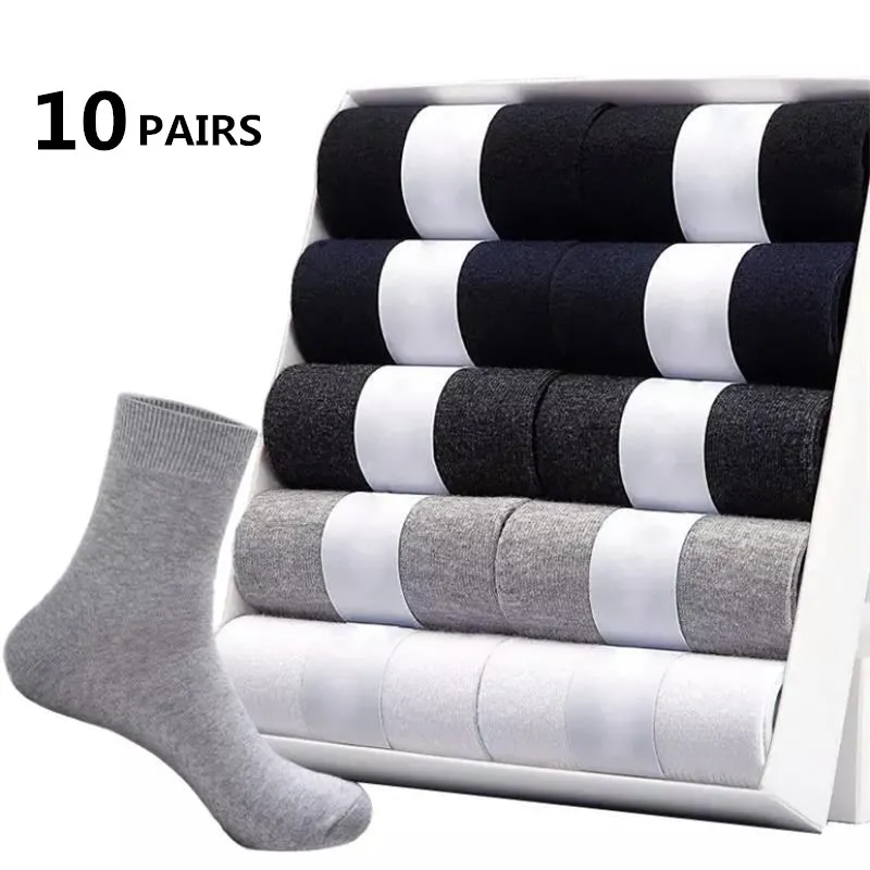 

10pairs/ Men's Socks Polyester Cotton Middle Tube Socks Summer Thin Solid Color Breathable Business Men's Socks Men DropShipping