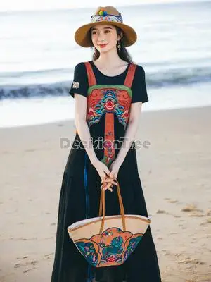 

2023 китайское традиционное Старинное платье hanfu в национальном стиле платье без рукавов Цветочная вышивка женское Ретро Модное Длинное Платье