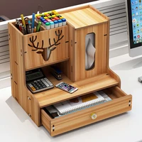 2022 desktop finishing box wooden office stationery storage box pen holder creative combination multi function pen holder