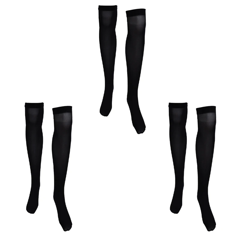 

3 Pair Of Black Fashionable Simple Design Solid Color Overknee Stockings For Women