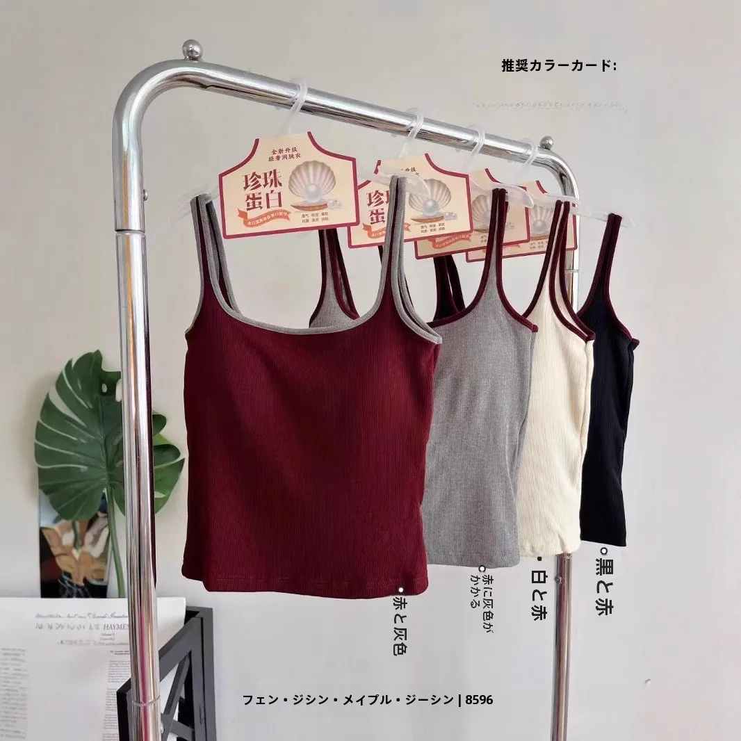 Осень и зима новая нить контрастного цвета квадратный воротник женская майка