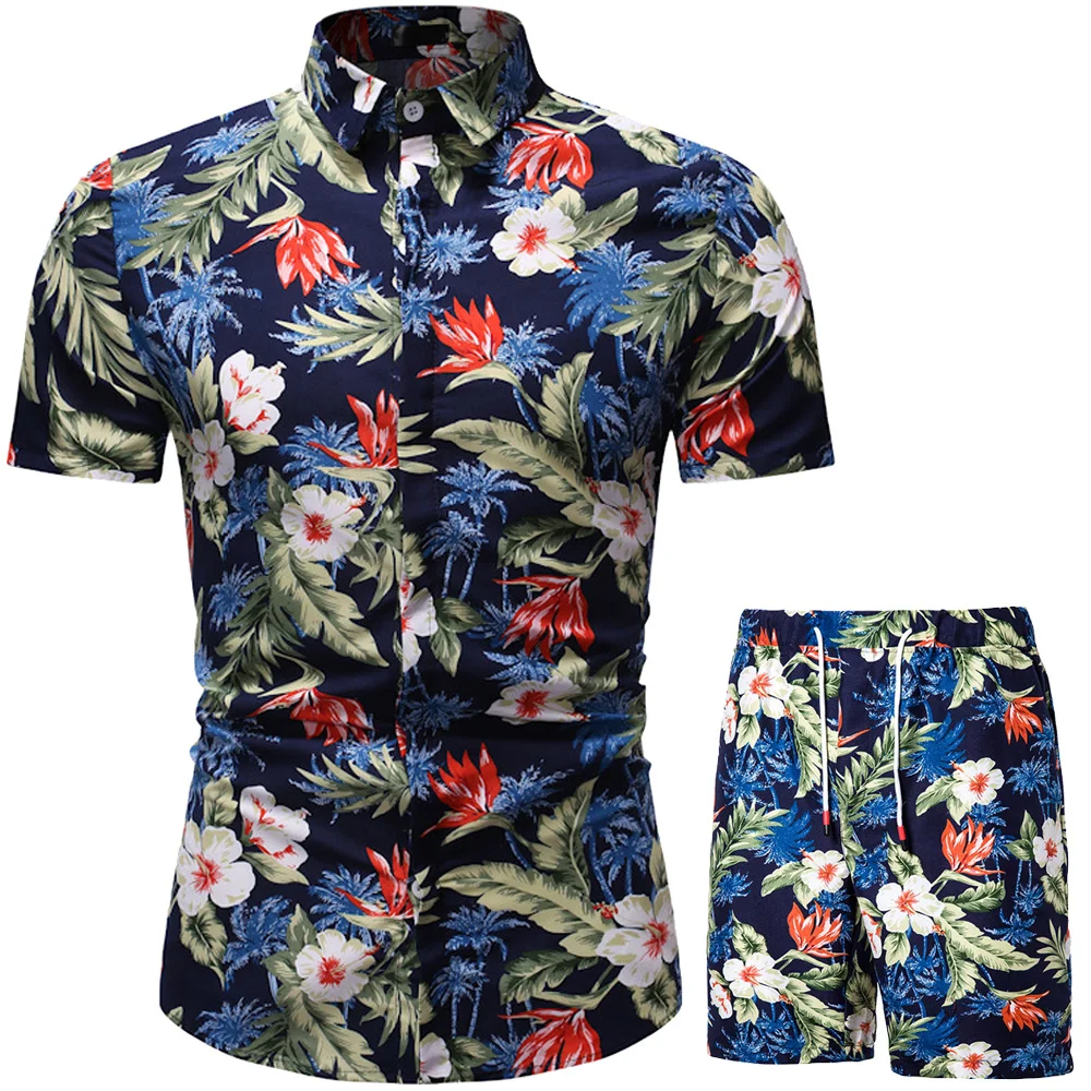 Men Clothing Set 2023 Two Piece Set Summer Beach Wear Floral Print Casual Shirt and Shorts Set Hawaiian Shirt Holiday Clothes