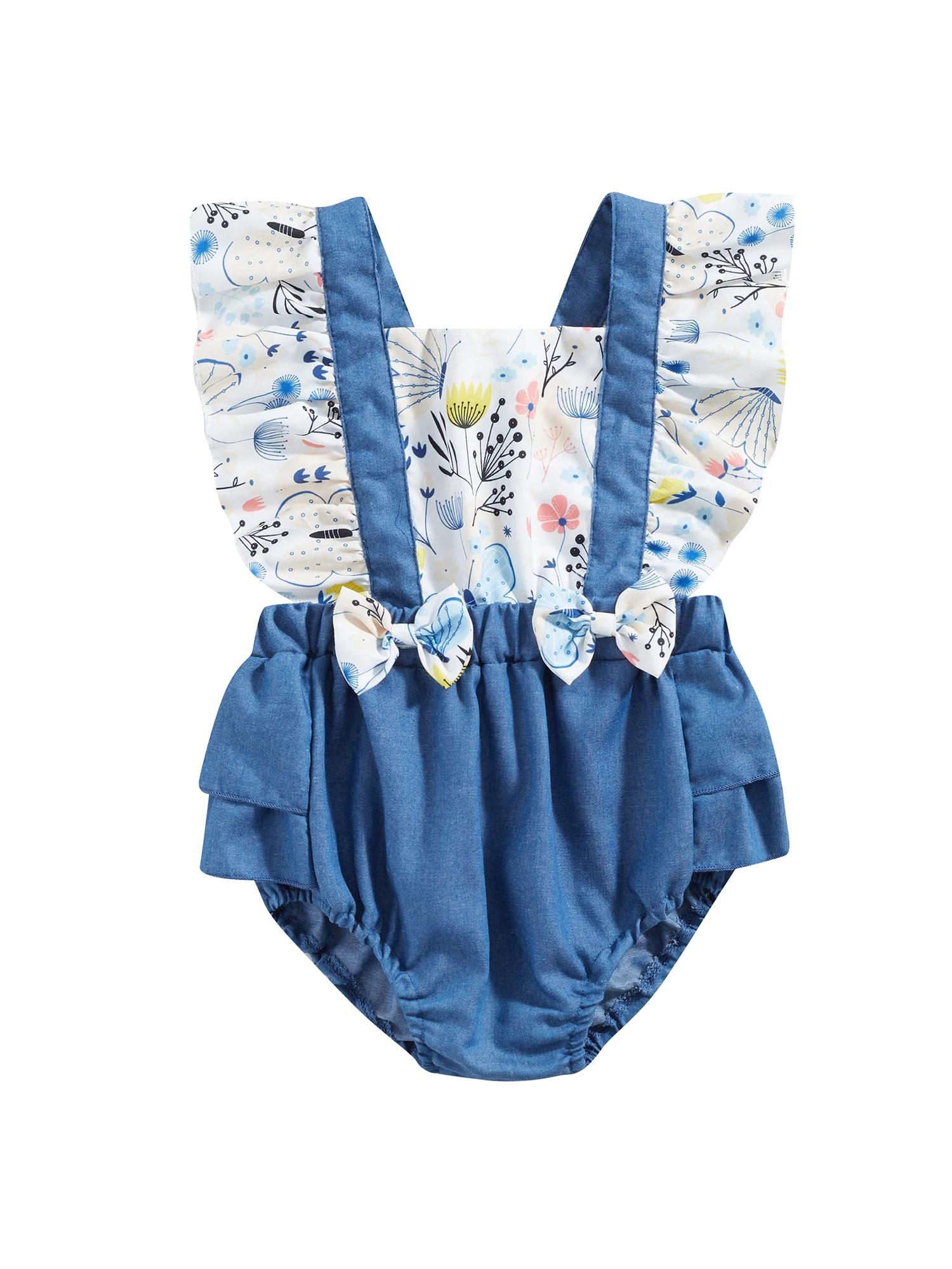 

Newborn Toddler Baby Girls Bodysuit Infant Romper Floral Suspender Dress Ruffle Sleeve Outfit Jumpsuit Spring Summer