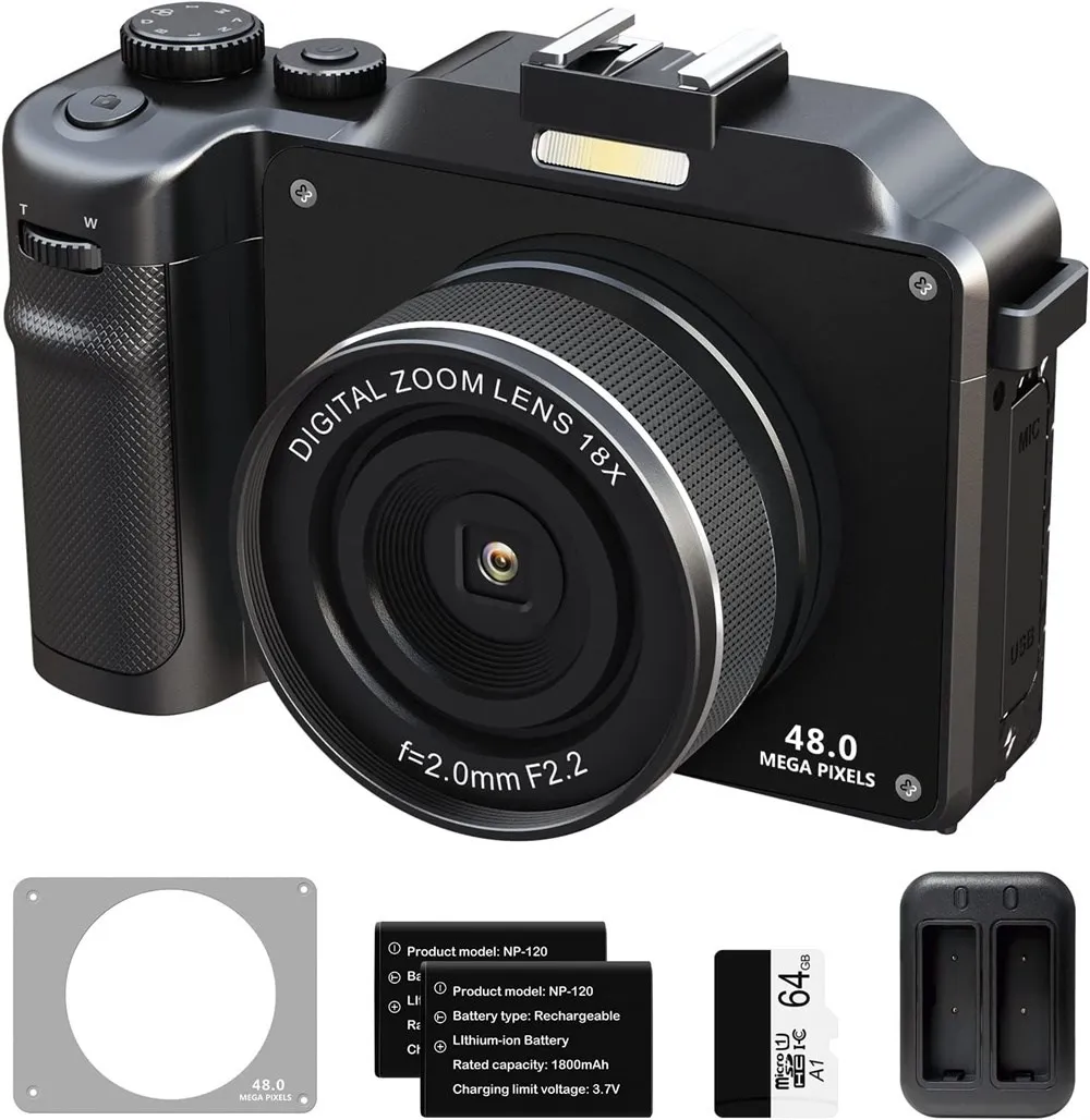 

Цифровая камера для фотосъемки с автофокусом, 48 МП, 4K, видеокамера Vlog, камера для селфи с двойным объективом спереди и сзади/Веб-камера для прямой трансляции Youtube