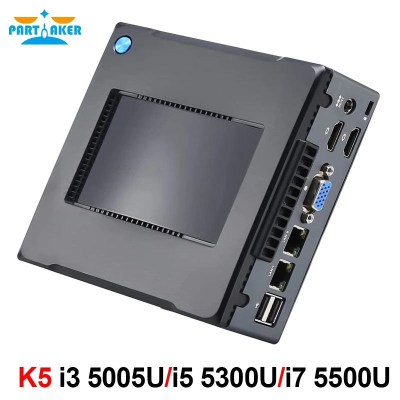 Partaker K5 NUC Mini PC Intel Core i3 5005U with Dual Lan Dual HD TYPE-C Desktop Gaming Computer mSATA SSD Support Windows Linux