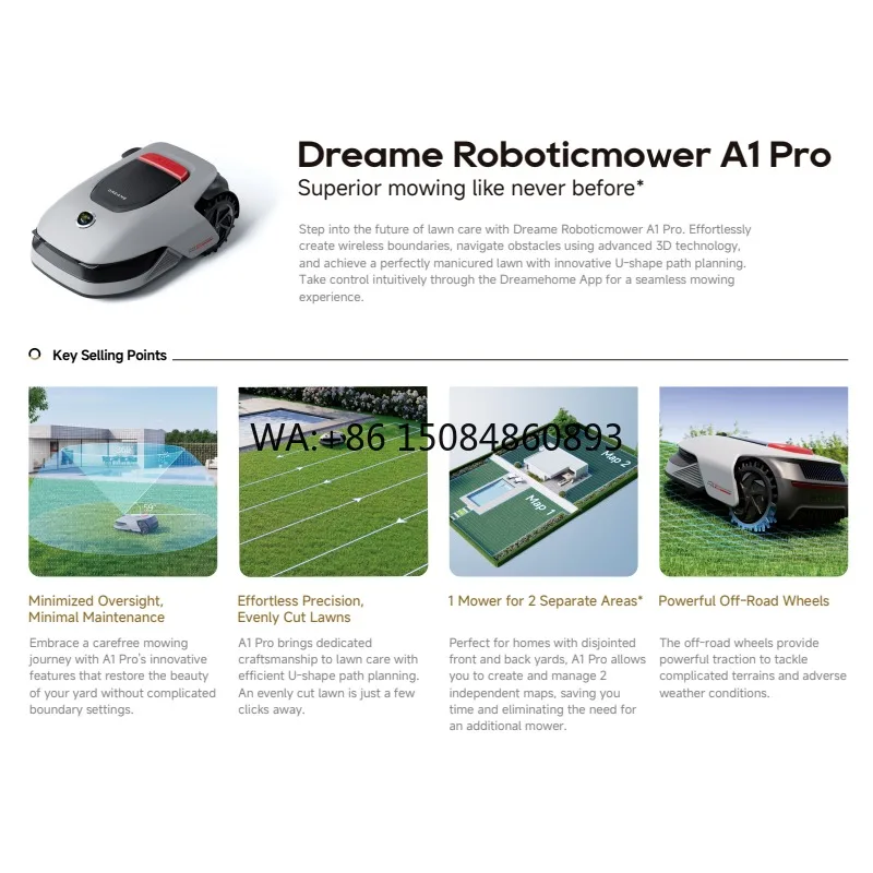 Фото Робот-газонокосилка Dreame A1 Pro Smart: самоходная, беспроводная, с навигацией LiDAR+Vision, бескрашневая стрижка, автоматическая зарядка, для дома №3