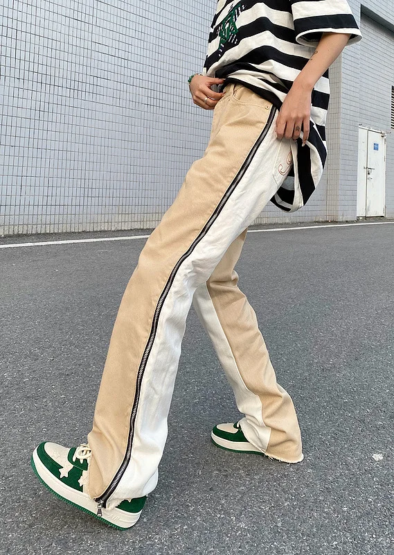 Men's Jeans High Street Pants Design Niche Hiphop American Style Stitching Jeans Straight Wide Leg INS Hot Street Men's Clothing