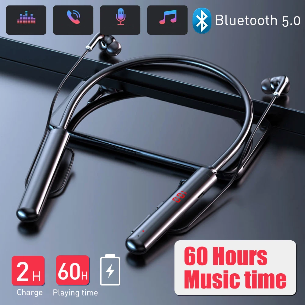 

60 Hours Playback Wireless Bluetooth Earphones Magnetic Sports Running Headset IPX5 Waterproof Sport Earbuds Noise Reduction