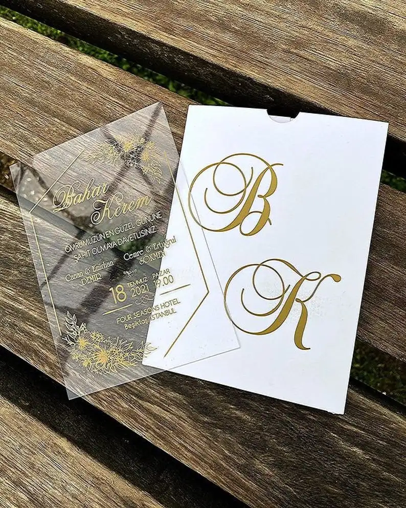 

100pcs custom wedding party christmas event card birthday invitation card handmade 2022 wedding season faire part acrylique