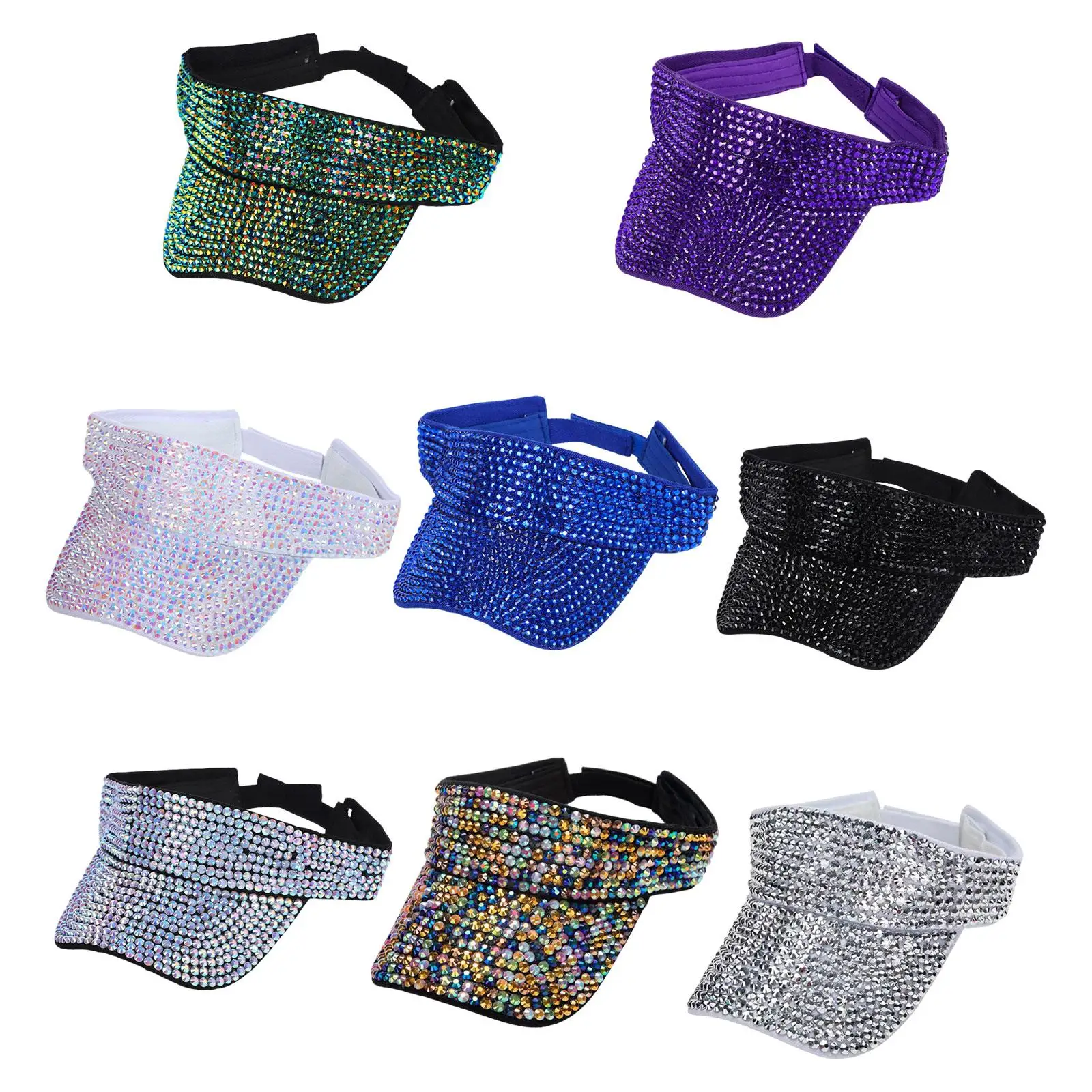 

Bling Rhinestones Sun Visor Hat Sun Protection Hat Fashion Visor Caps Adjustable Summer Cap for Adults Hiking Fishing Travel