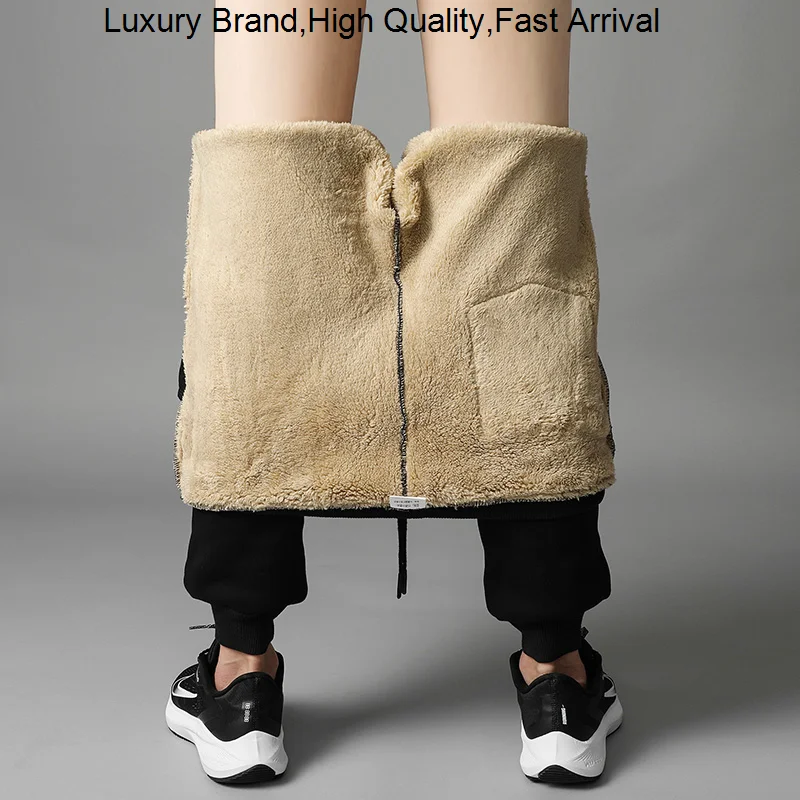 

Брюки мужские зимние Утепленные кашемировые, повседневные спортивные штаны, уличная одежда, длинные модные прямые с эластичным поясом