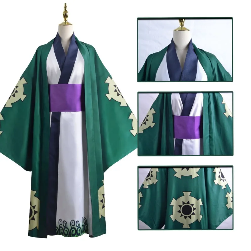 

Anime Roronoa Zoro Cosplay Costume Wano Kuni Country Kimono Robe Full Suit Outfits Halloween Carnival Suit