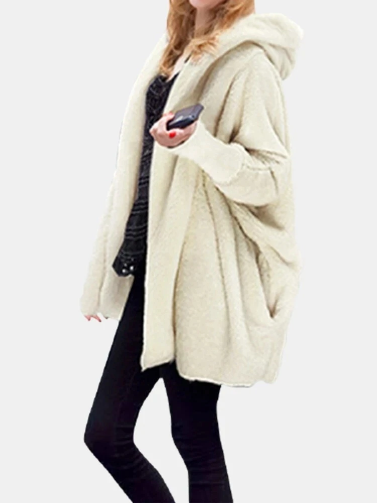 Spring and Summer New Women's Hooded Bat Sleeve Jacket Pregnant Women's Wool Coat