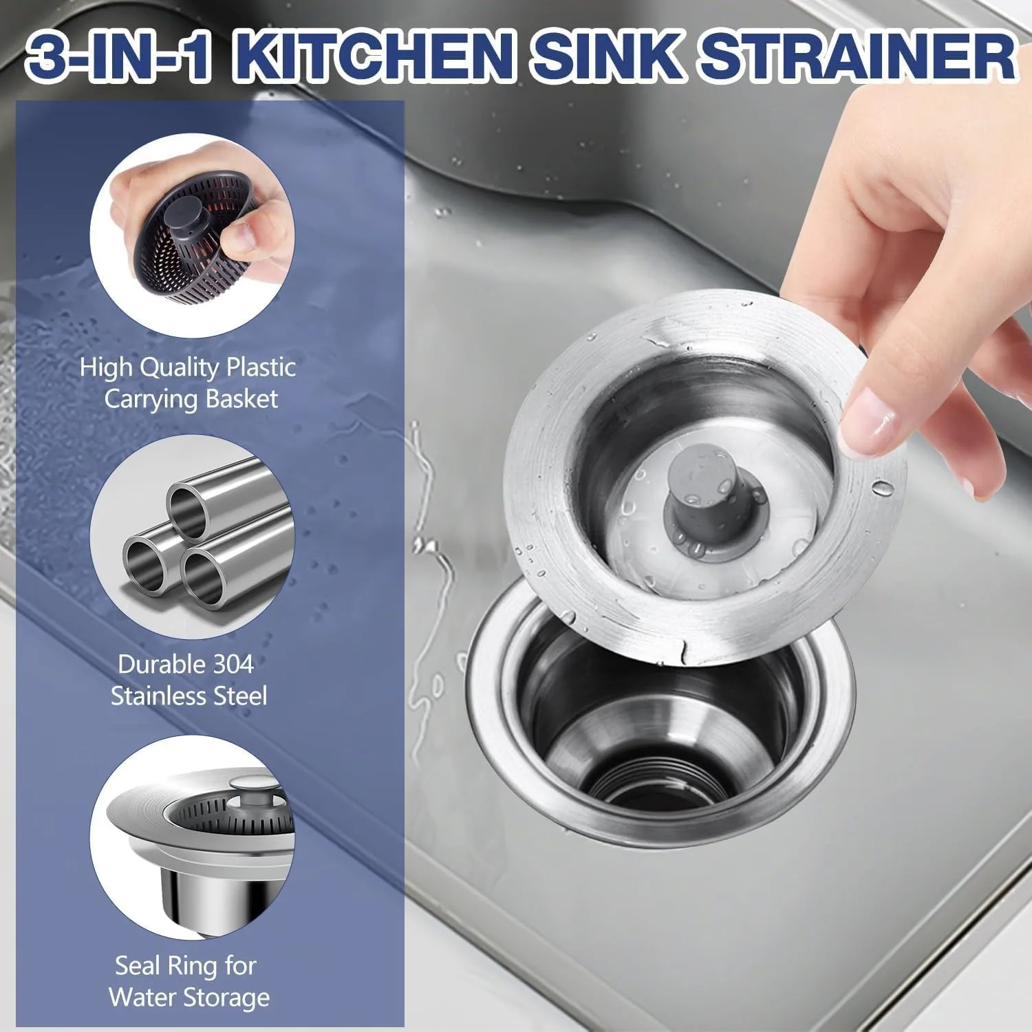 Ситечко и стопор для слива кухонной раковины 3 в 1 Модернизированная пробка