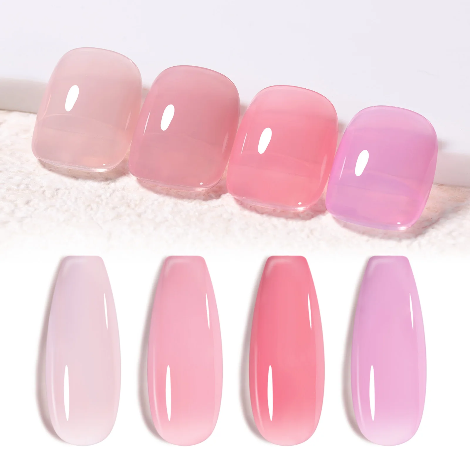 BORN PRETTY Muted Bloom Milky Jelly Gel Nail Polish Set Sheer Nude Pink Crystal Transparent Art